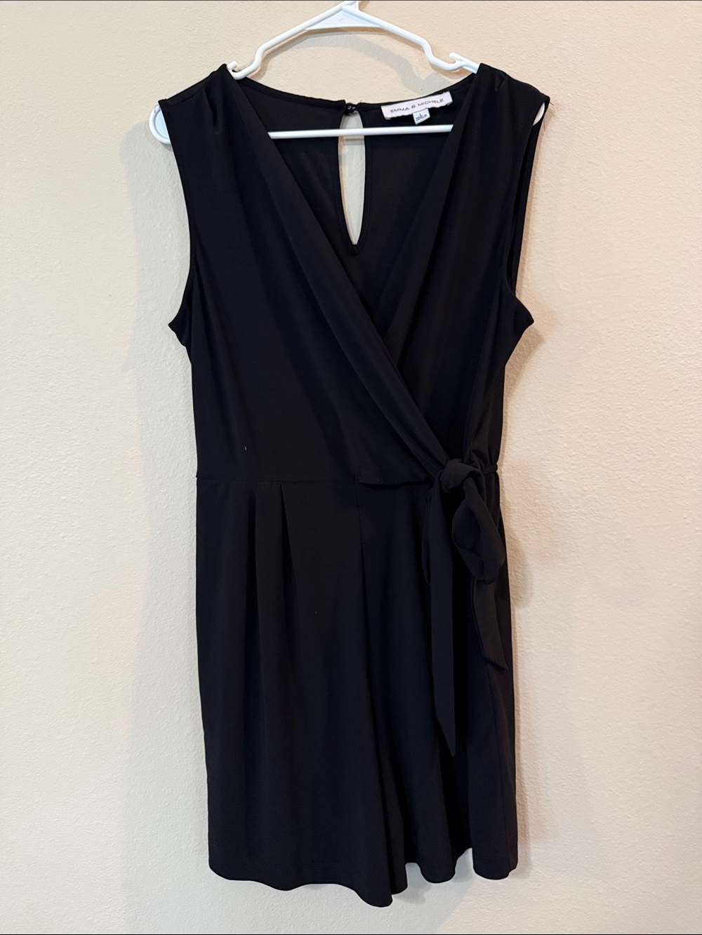 Emma & Michele Black Sleeveless Wrap Romper with Side Tie